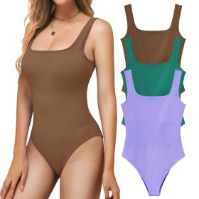 Ribbed Seamless Bodysuit for Women, Sleeveless Shapewear Tank Top for Tummy Control, Sexy Body Sculpting Suits 3 Pack (size: M)