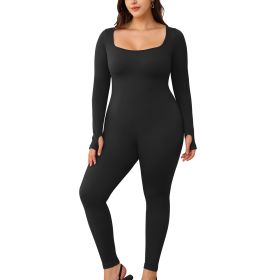 Womens Yoga Jumpsuits Workout Ribbed Long Sleeve Sport Jumpsuits (size: M)